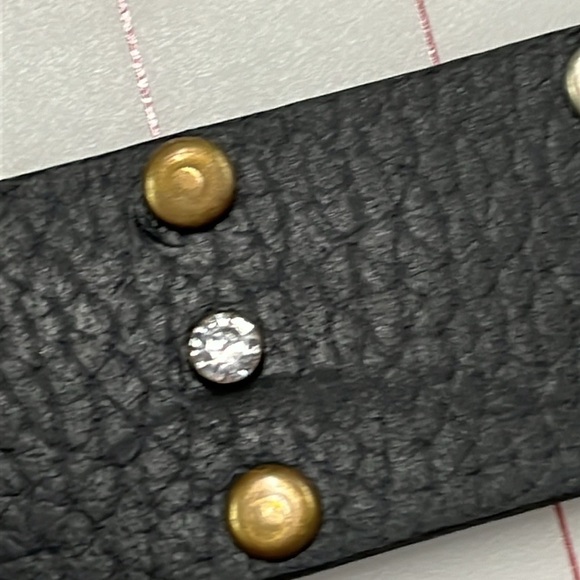 CALVIN KLEIN Moto Rhinestone Brass & Silver Stud/Buckle Black Leather Belt SZ XL - Picture 8 of 11